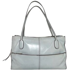 HOBO Friar Leather Shoulder Bag light blue grey gray